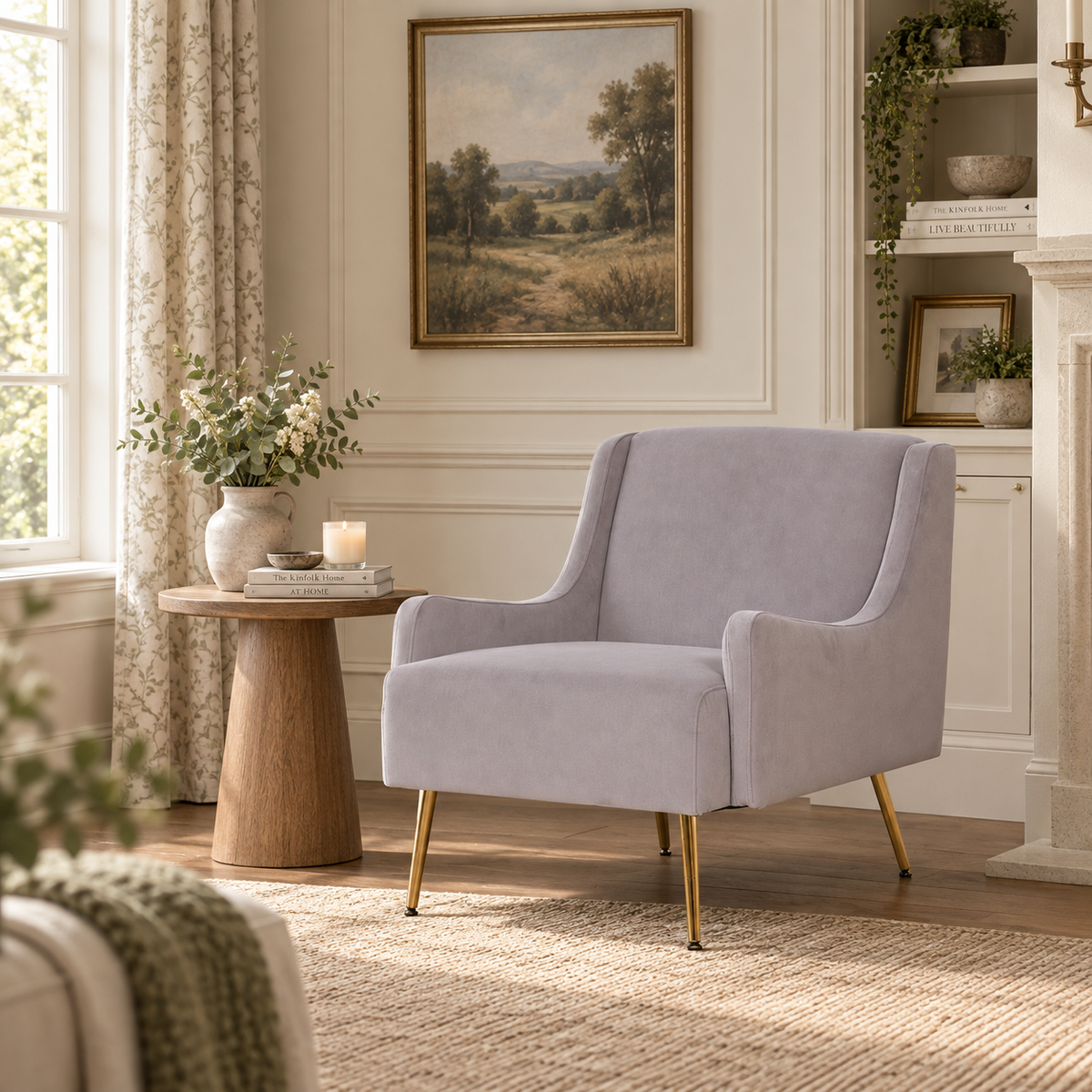 Margot Velvet Lounge Chair – Grey & Gold