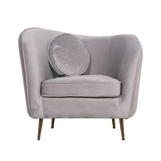 Delphine Velvet Armchair with Cushion – Grey & Gold