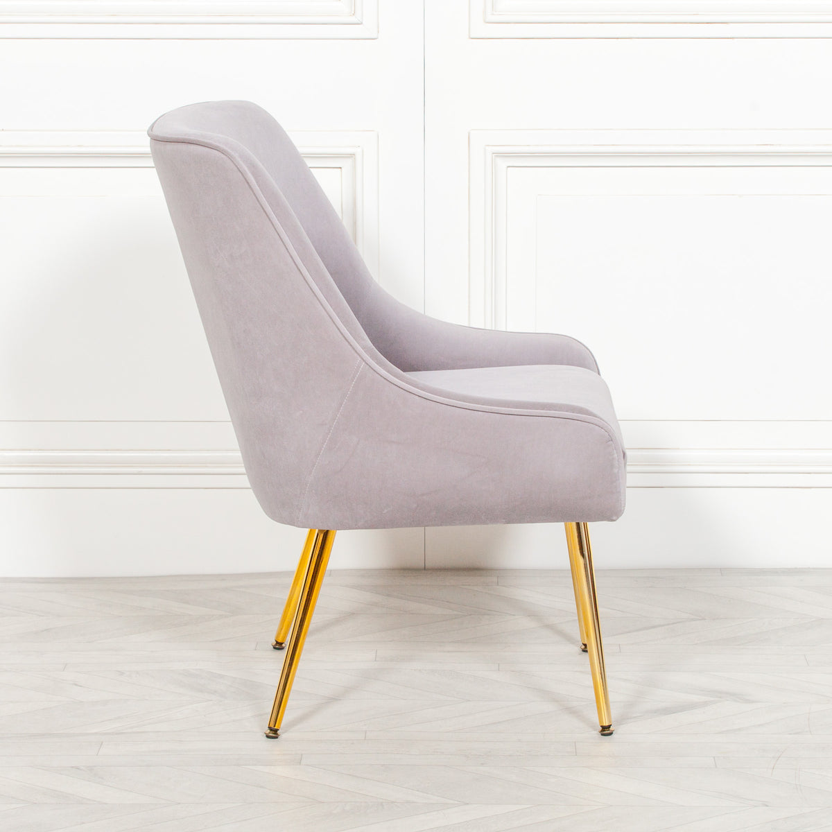 Camille Velvet Accent Chair – Light Grey & Gold