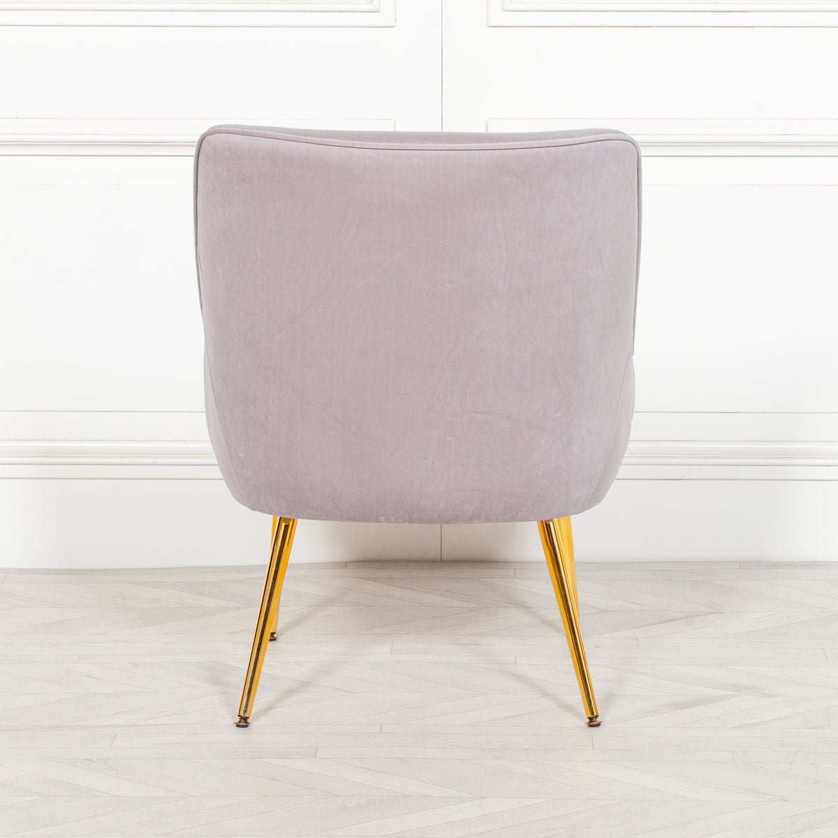 Camille Velvet Accent Chair – Light Grey & Gold