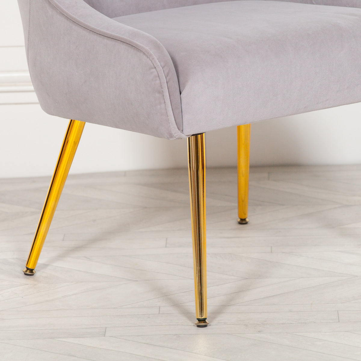 Camille Velvet Accent Chair – Light Grey & Gold