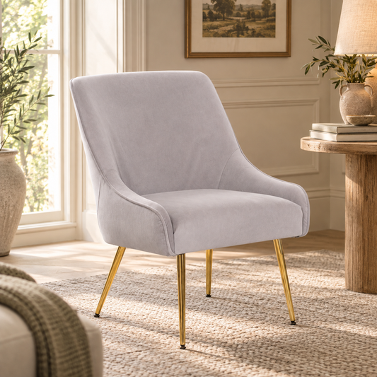 Camille Velvet Accent Chair – Light Grey & Gold