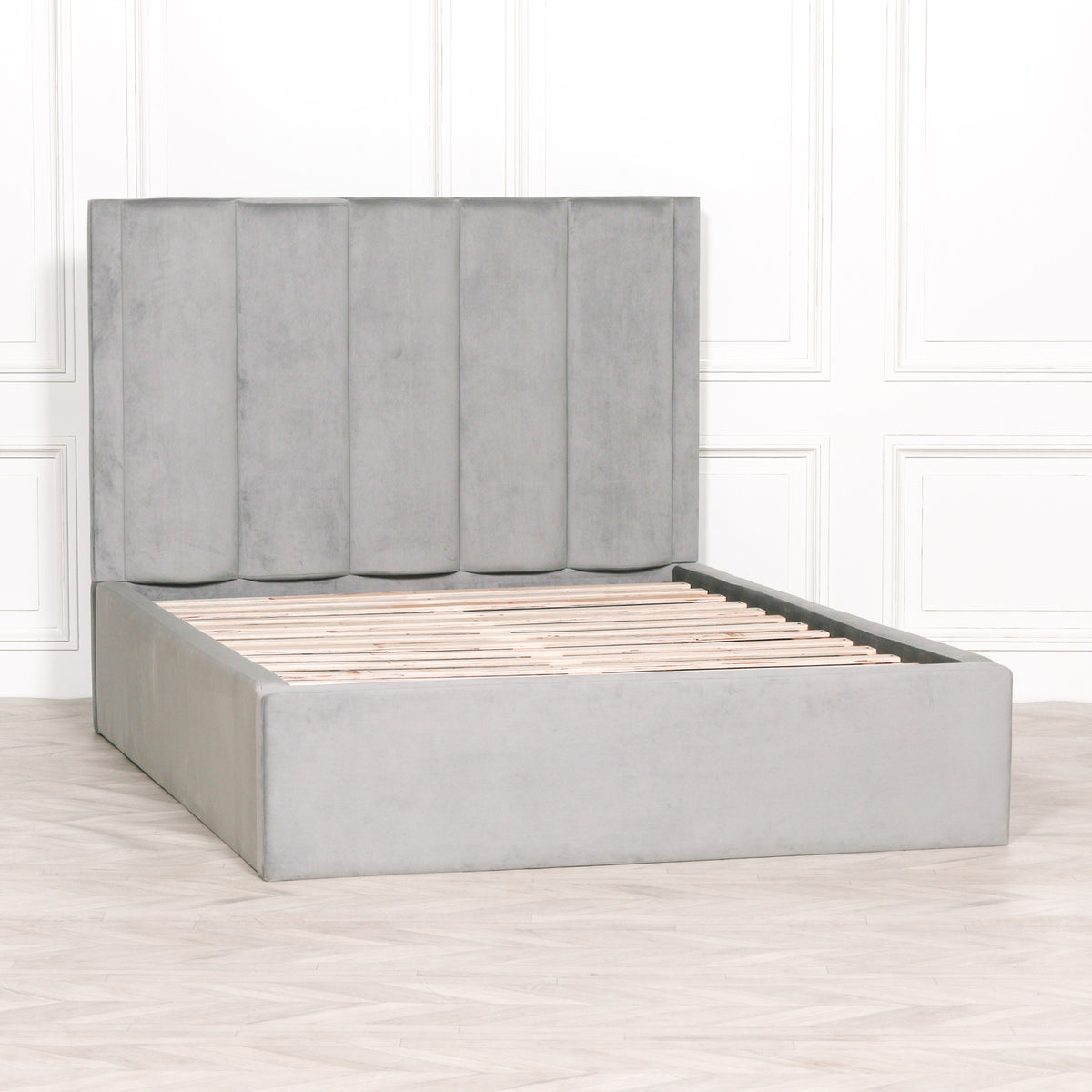 Henley Velvet King Size Bed – Soft Grey
