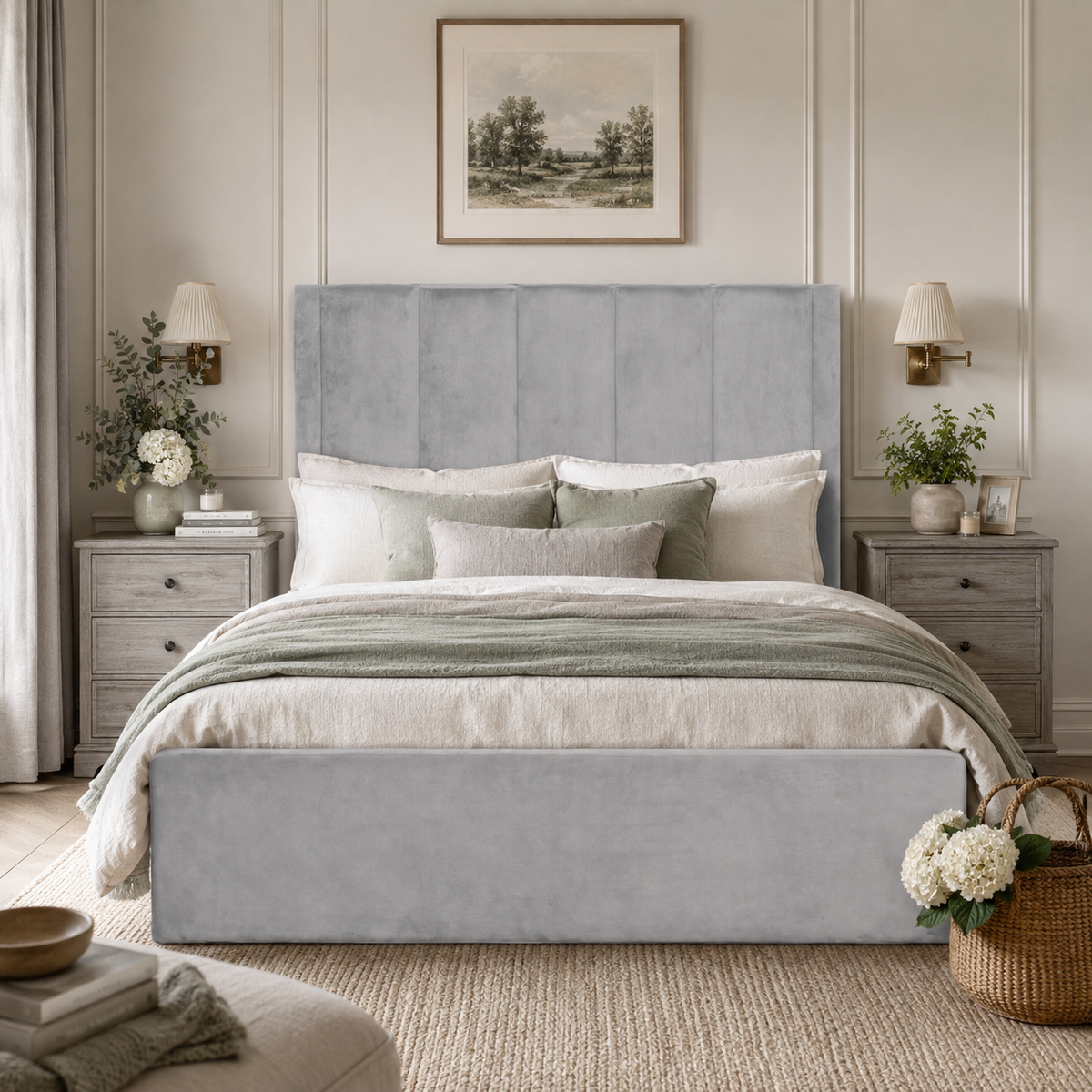 Henley Velvet King Size Bed – Soft Grey