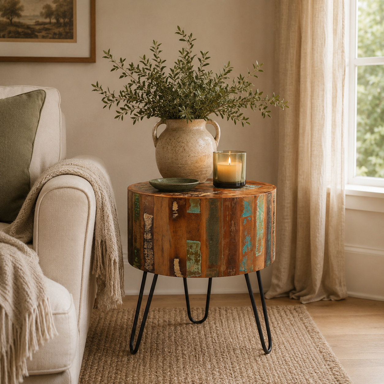 Origin Drum Side Table – Reclaimed Wood