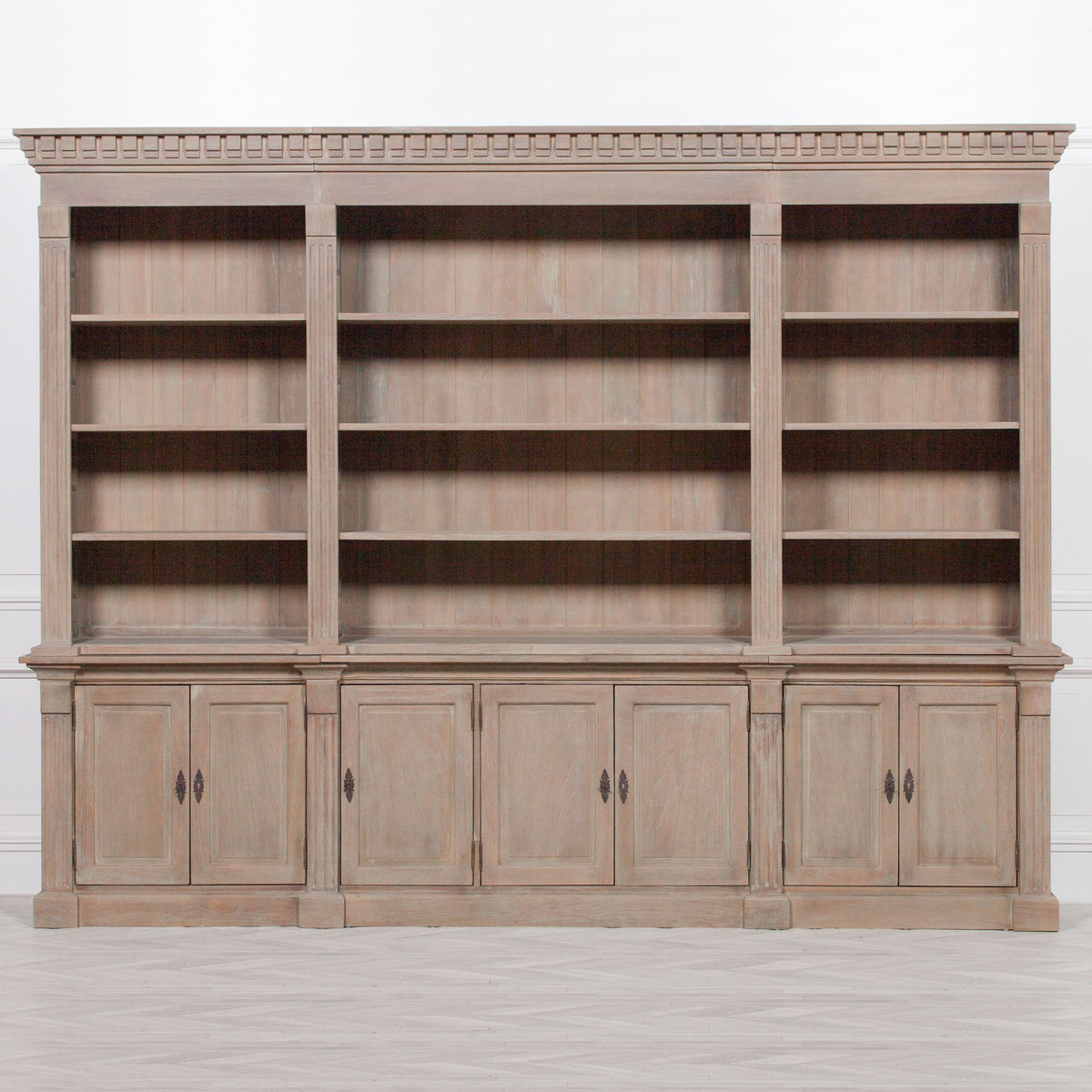 Westbrook Grand Triple Library Bookcase – Rustic White Cedar