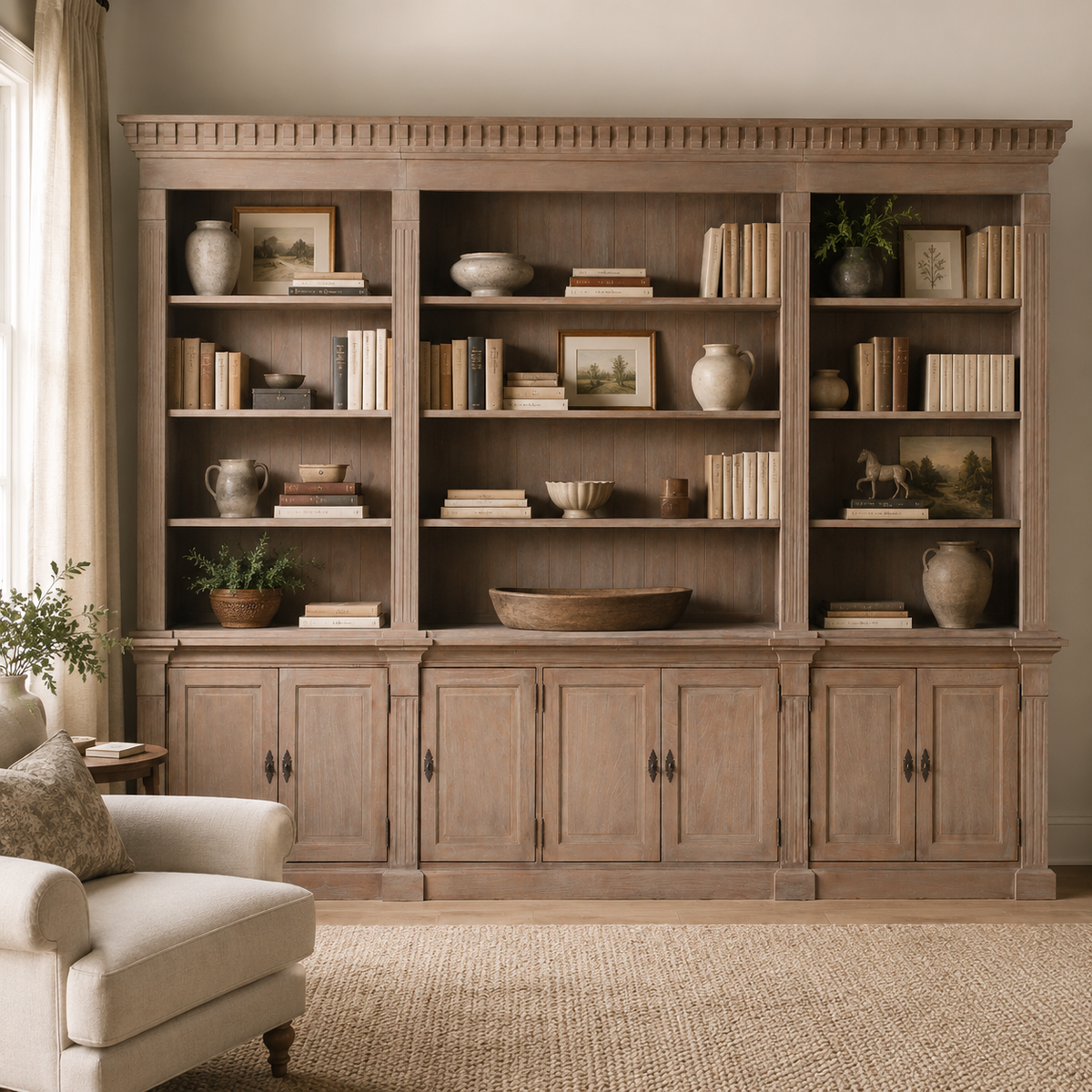 Westbrook Grand Triple Library Bookcase – Rustic White Cedar