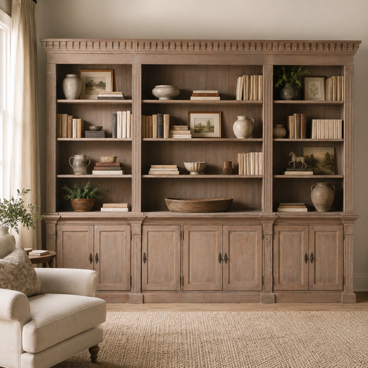 Westbrook Grand Triple Library Bookcase – Rustic White Cedar