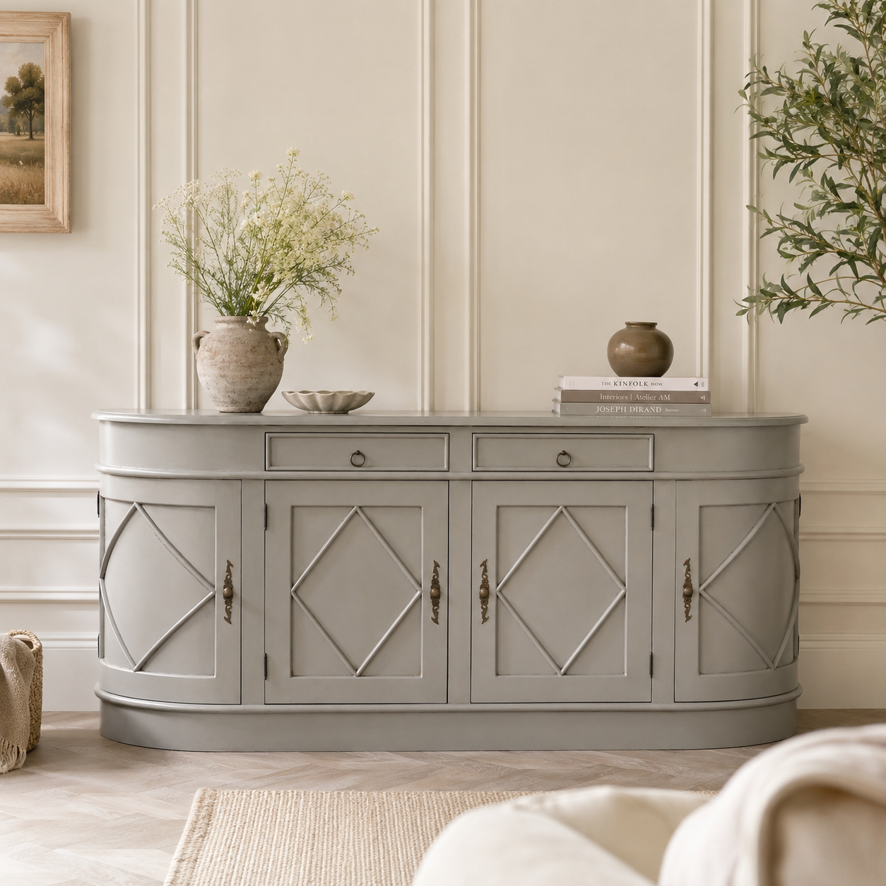 Chantilly Curved Sideboard – Grey Painted Finish