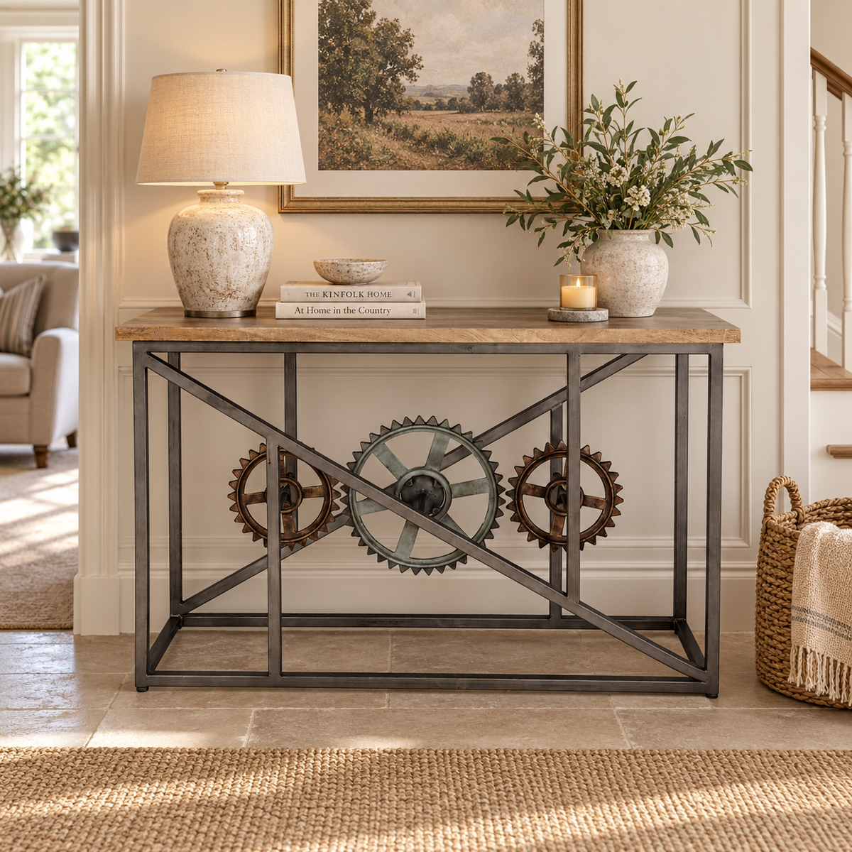 Cogwell Console Table – Reclaimed Wood & Metal