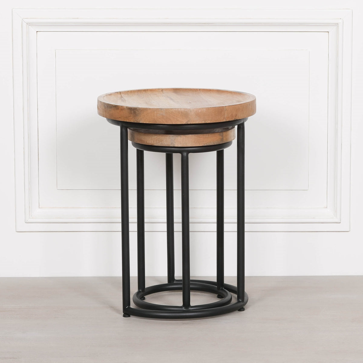 Mango Wood & Black Iron Nesting Side Tables – Set of 2