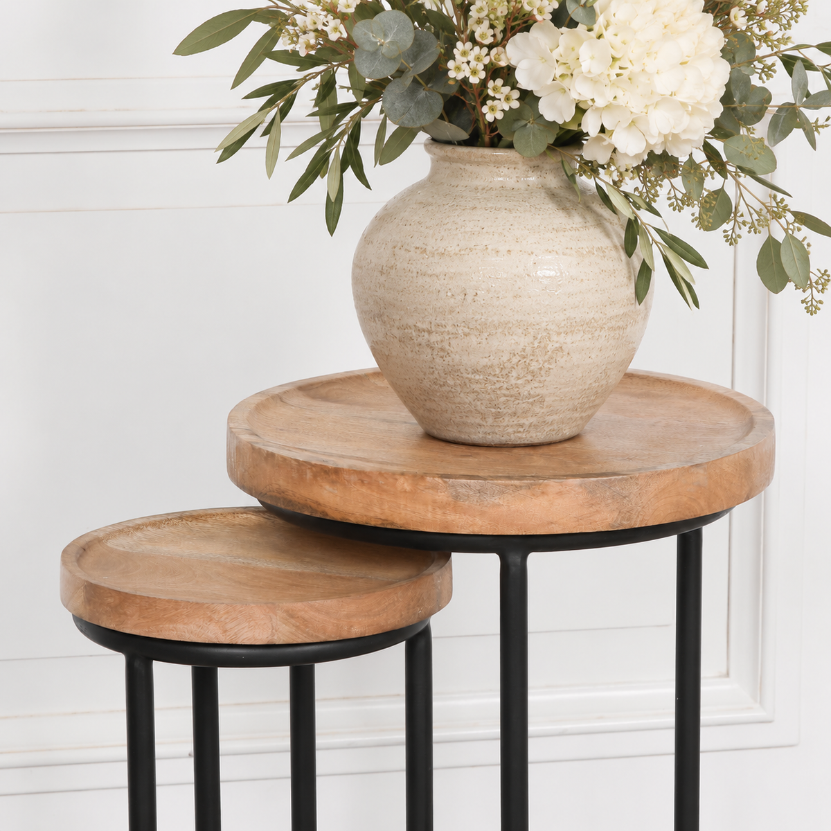 Mango Wood & Black Iron Nesting Side Tables – Set of 2