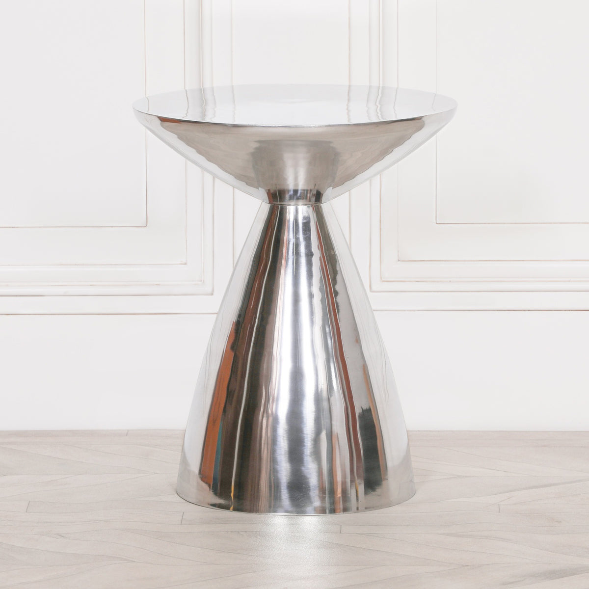 Orla Cast Aluminium Hourglass Side Table – Chrome