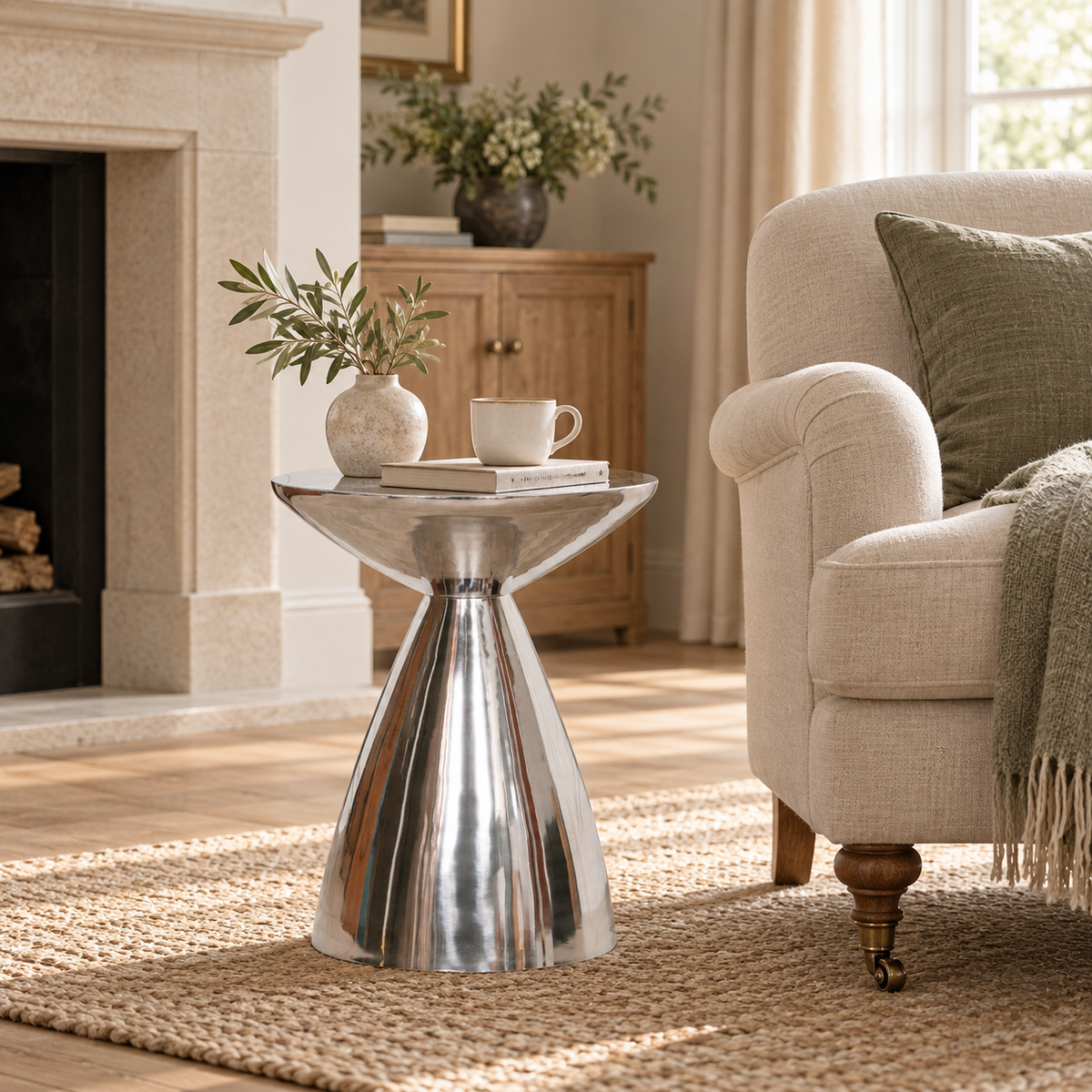 Orla Cast Aluminium Hourglass Side Table – Chrome
