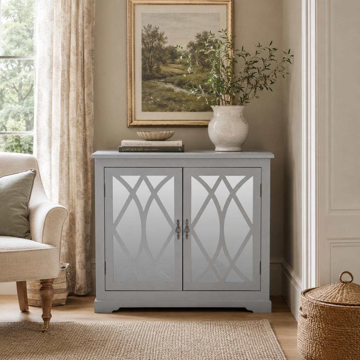 Belgrave Mirrored Two-Door Cupboard – Grey