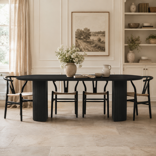 Alderley Fluted Oval Dining Table – Black Painted Acacia
