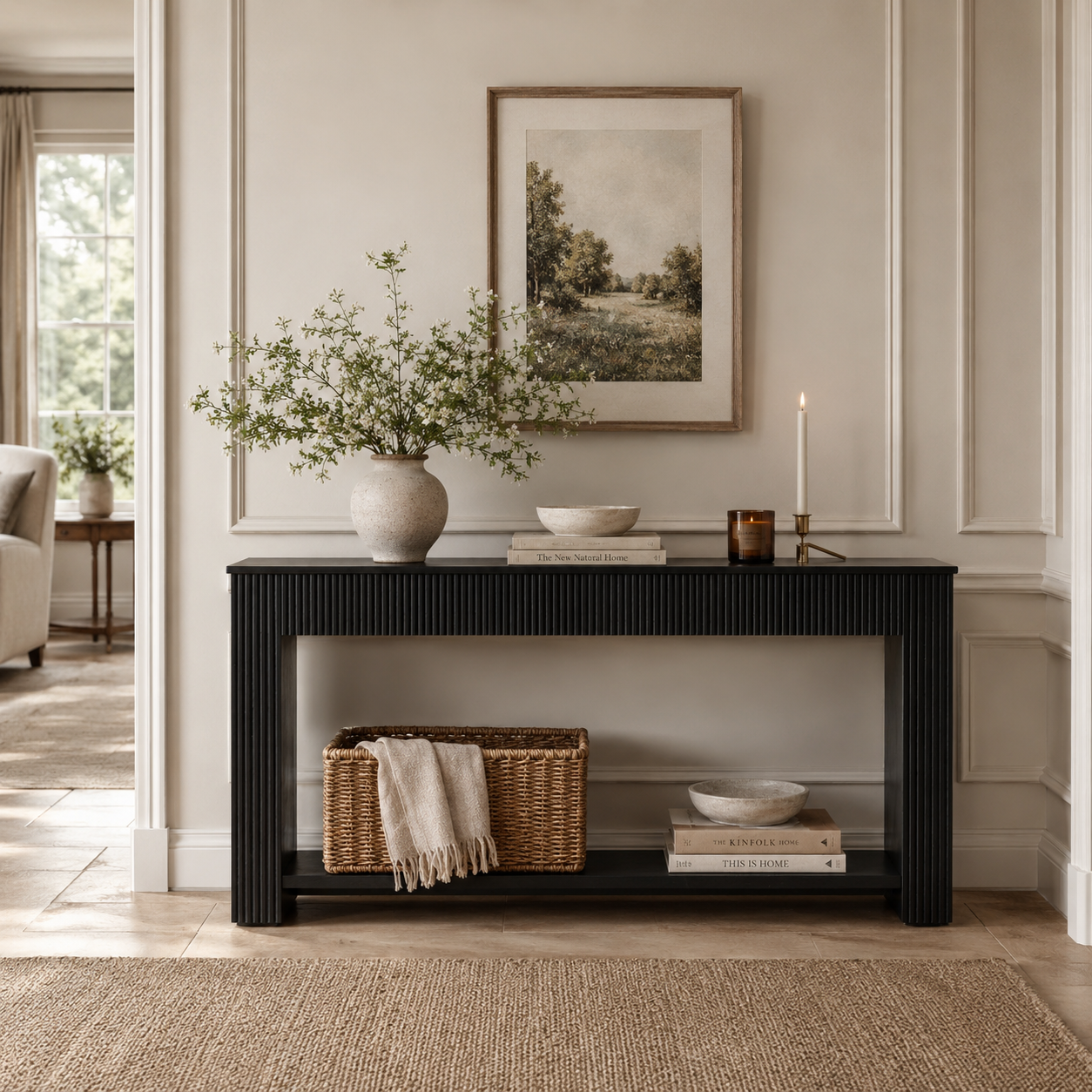 Alderley Fluted Console Table – Black Painted Acacia
