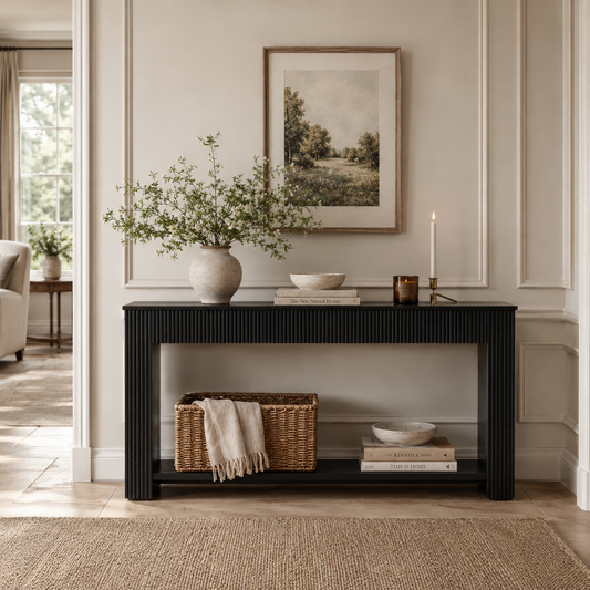 Alderley Fluted Console Table – Black Painted Acacia