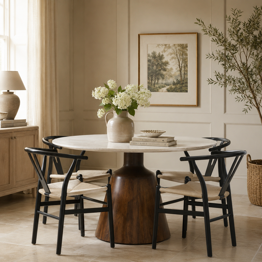 Marlow Round Marble Dining Table 135cm – Acacia Wood