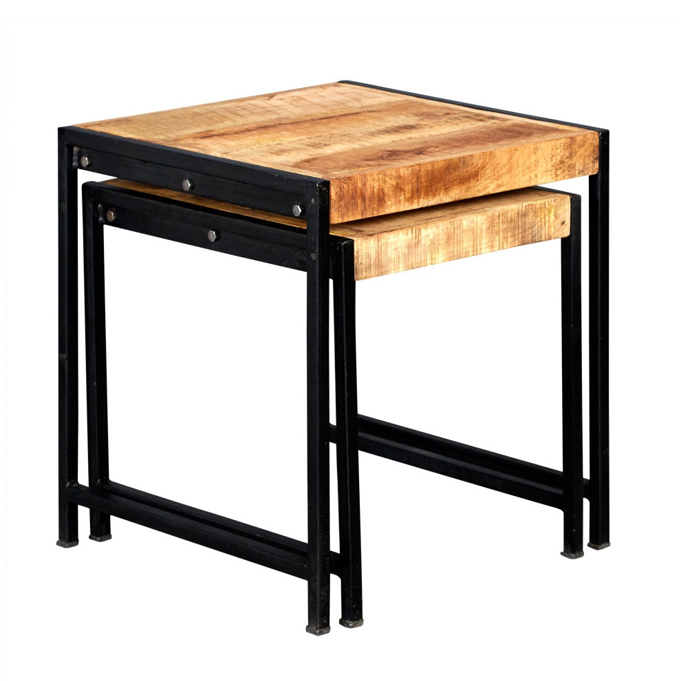 Millstone Nest of 2 Tables – Reclaimed Wood & Metal