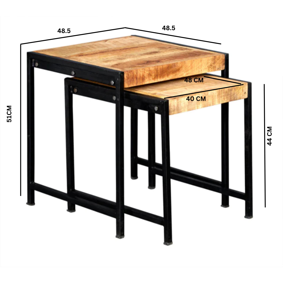 Millstone Nest of 2 Tables – Reclaimed Wood & Metal