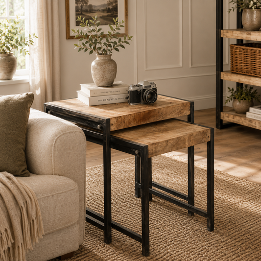 Millstone Nest of 2 Tables – Reclaimed Wood & Metal