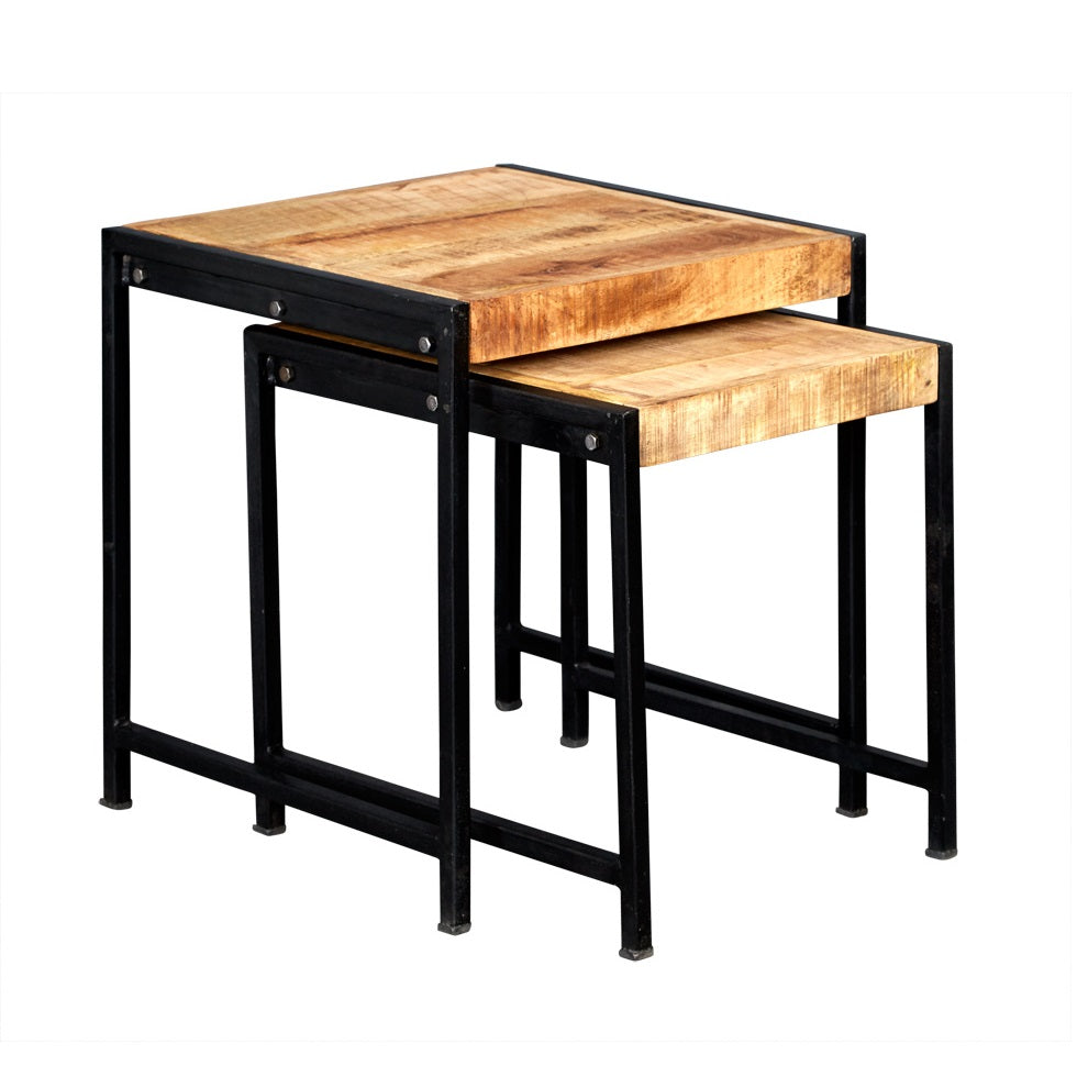 Millstone Nest of 2 Tables – Reclaimed Wood & Metal