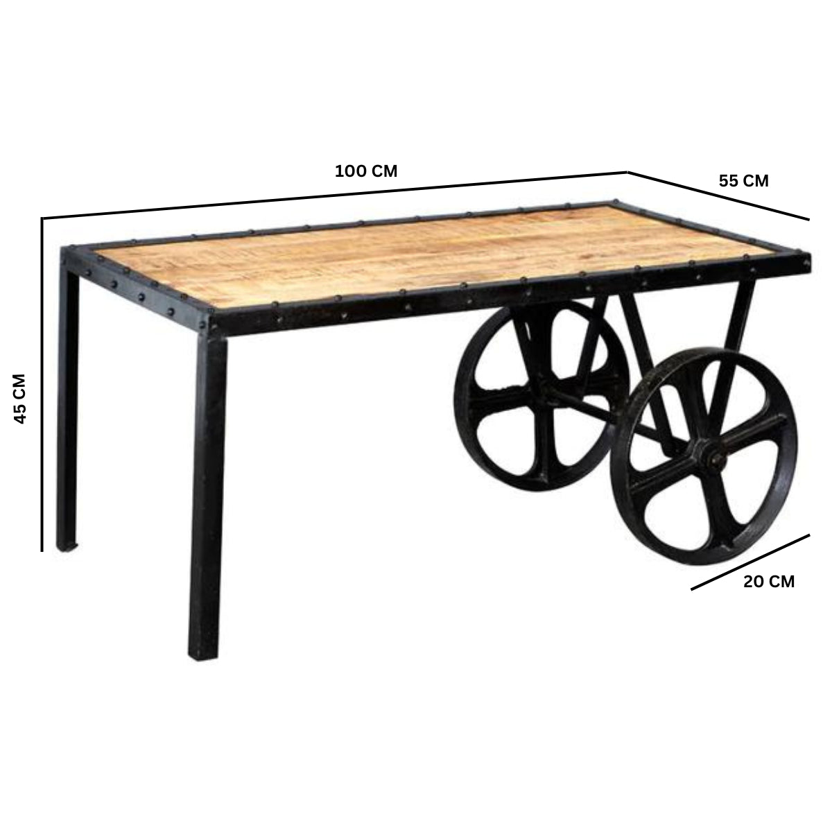 Millstone Cart Coffee Table – Reclaimed Wood & Metal