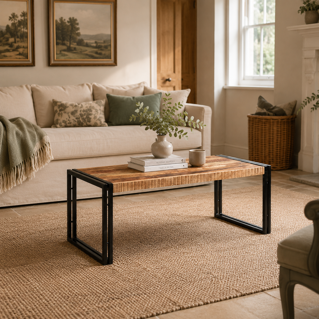 Millstone Large Coffee Table – Reclaimed Wood & Metal
