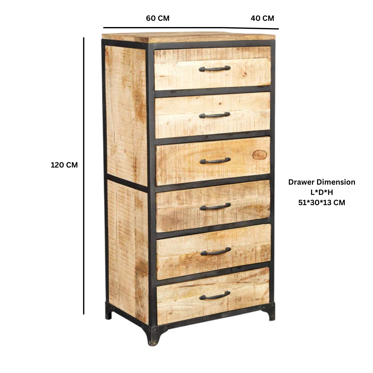 Millstone Tall Chest of Drawers – Reclaimed Wood & Metal