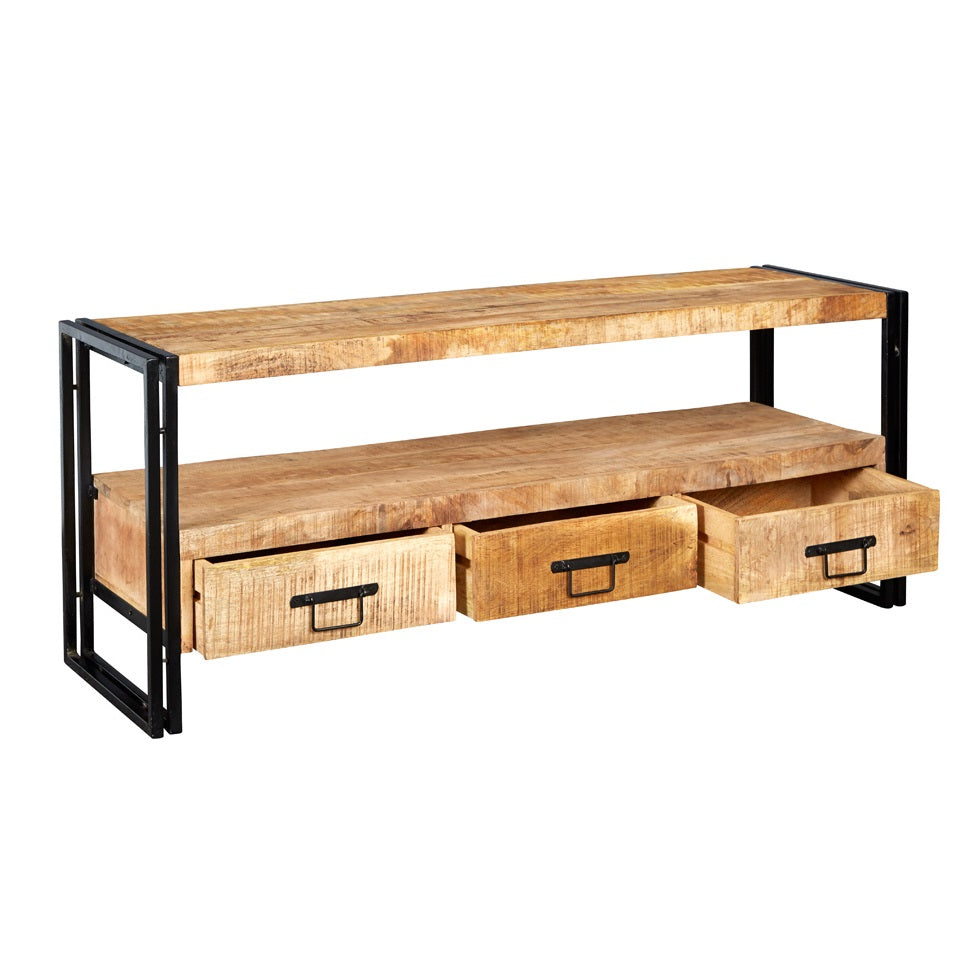 Millstone Large TV Unit with 3 Drawers – Reclaimed Wood & Metal
