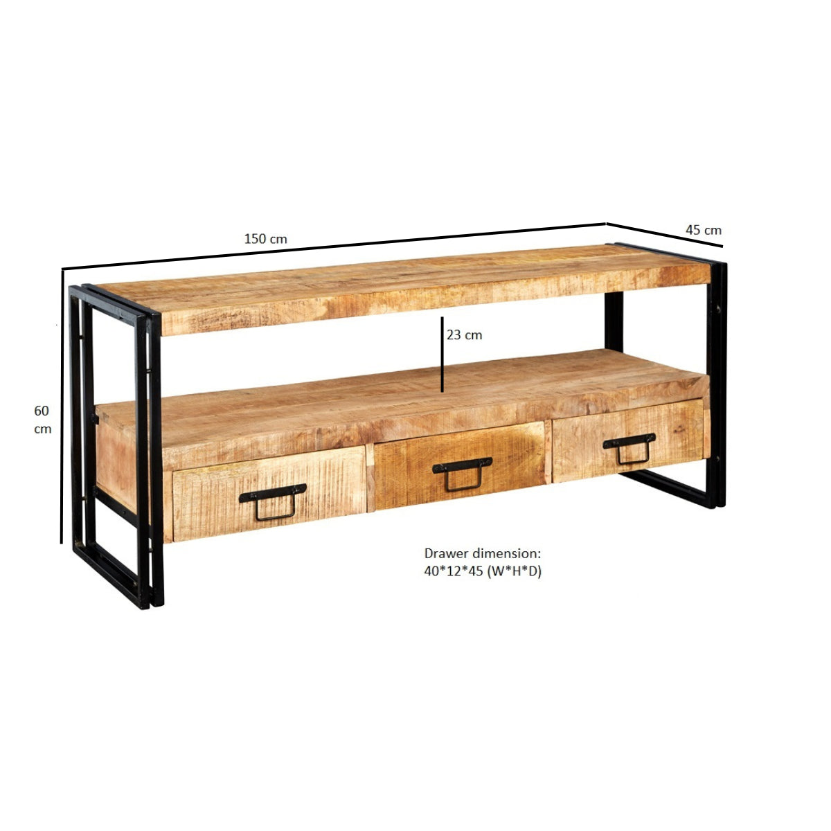 Millstone Large TV Unit with 3 Drawers – Reclaimed Wood & Metal