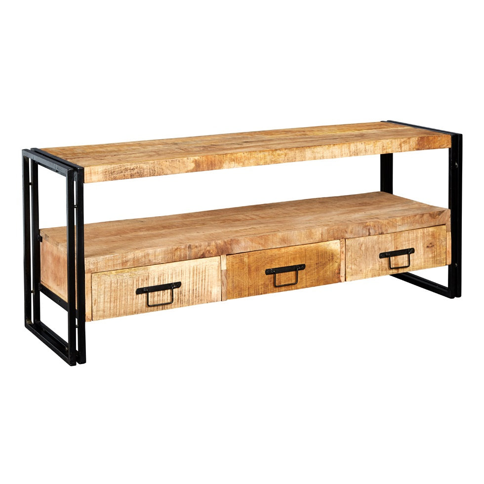 Millstone Large TV Unit with 3 Drawers – Reclaimed Wood & Metal