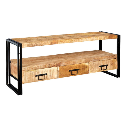 Millstone Large TV Unit with 3 Drawers – Reclaimed Wood & Metal