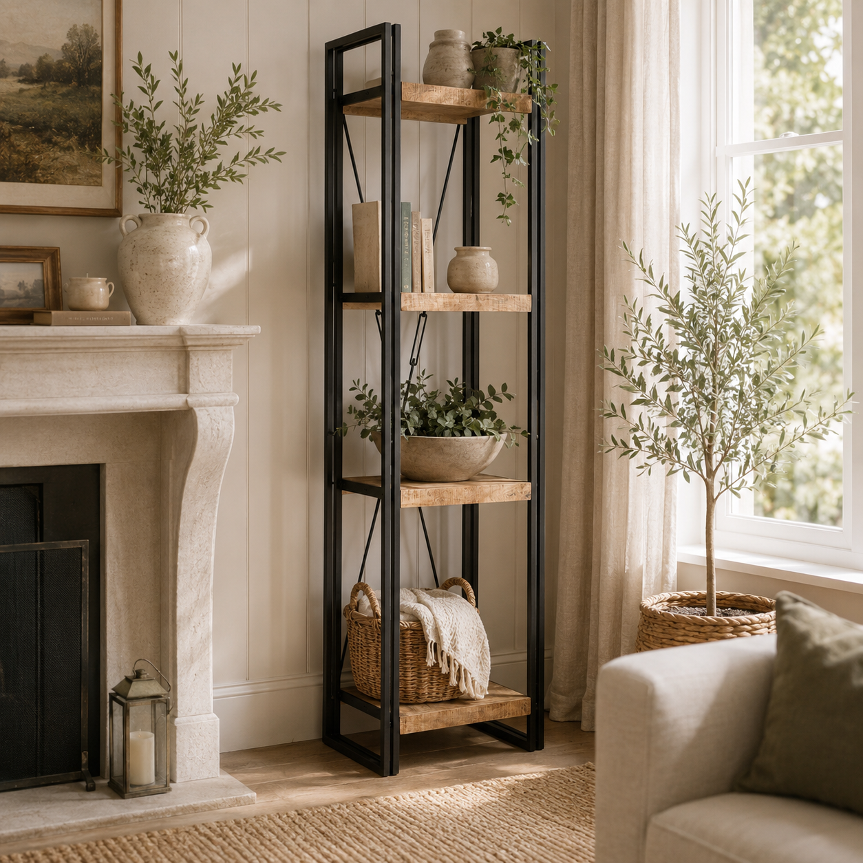 Millstone Slim Open Bookcase – Reclaimed Wood & Metal