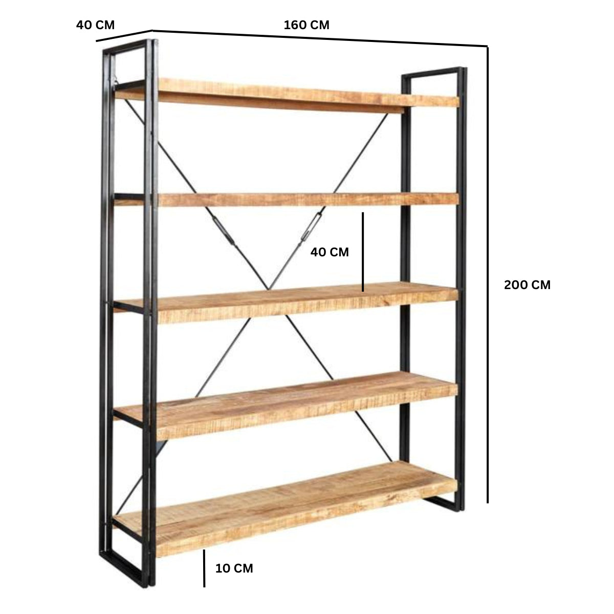 Millstone Large Open Bookcase – Reclaimed Wood & Metal
