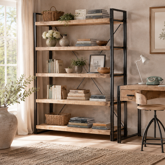 Millstone Large Open Bookcase – Reclaimed Wood & Metal