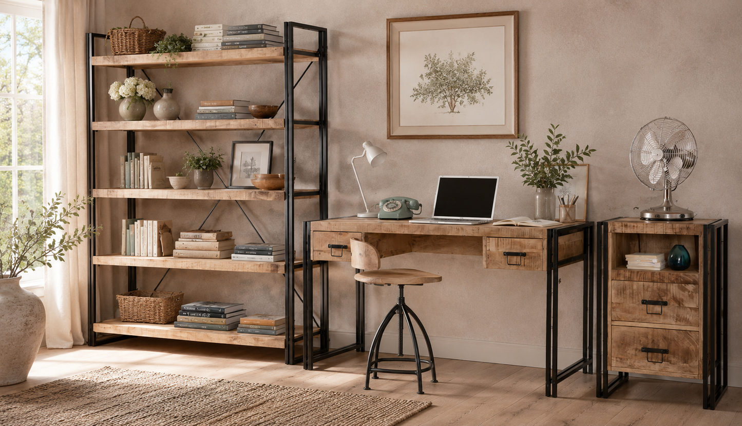 Millstone Large Open Bookcase – Reclaimed Wood & Metal