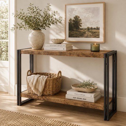 Millstone Console Table – Reclaimed Wood & Metal
