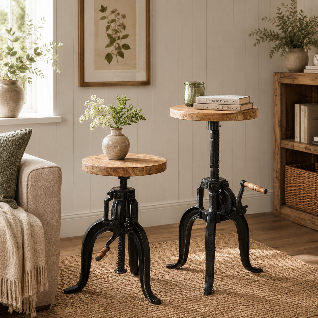 Millstone Small Crank Table – Reclaimed Wood & Metal