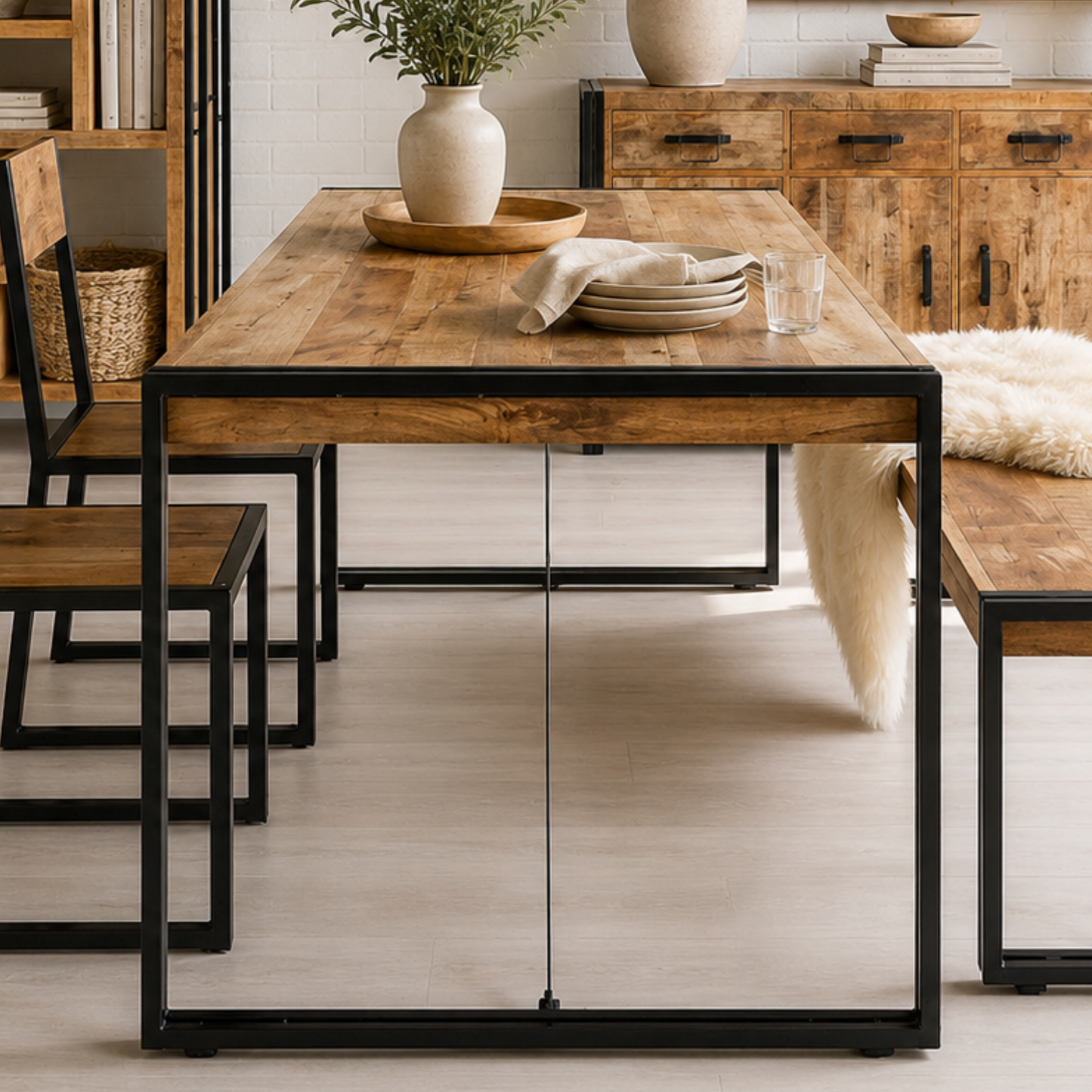 Millstone Dining Table – Reclaimed Wood & Metal