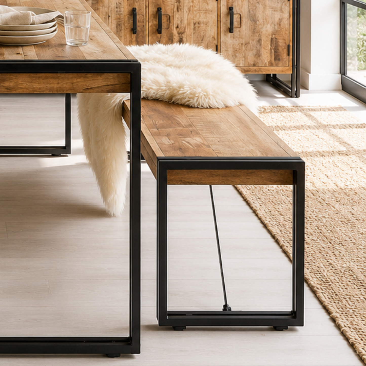 Millstone Metal & Wood Bench – Reclaimed Wood & Metal