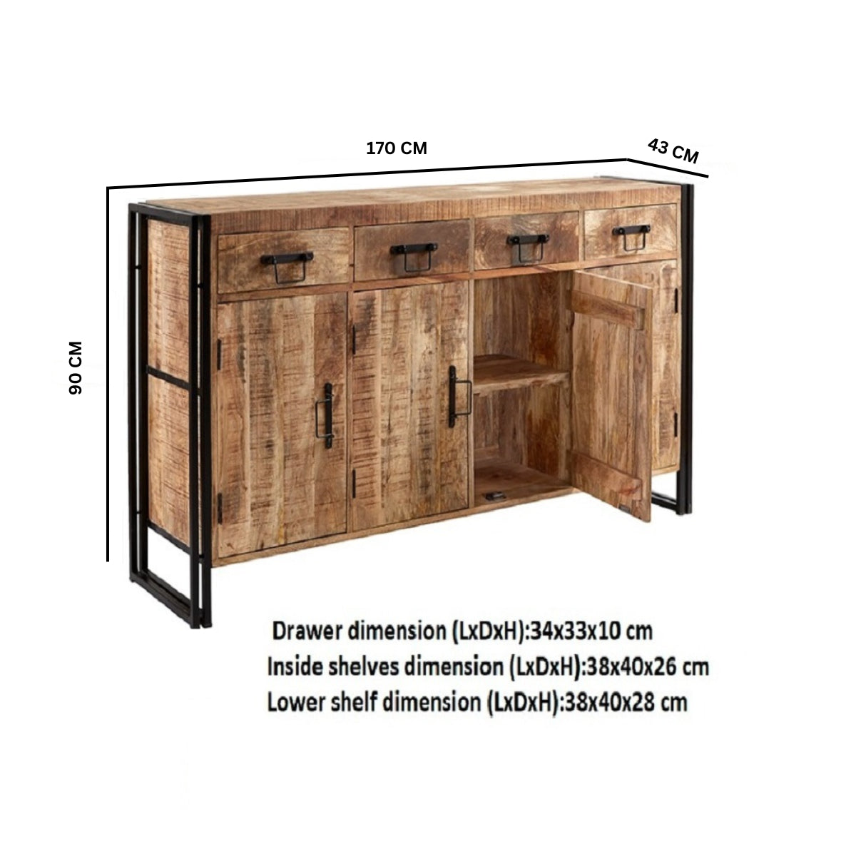 Millstone Extra Large Sideboard – Reclaimed Wood & Metal