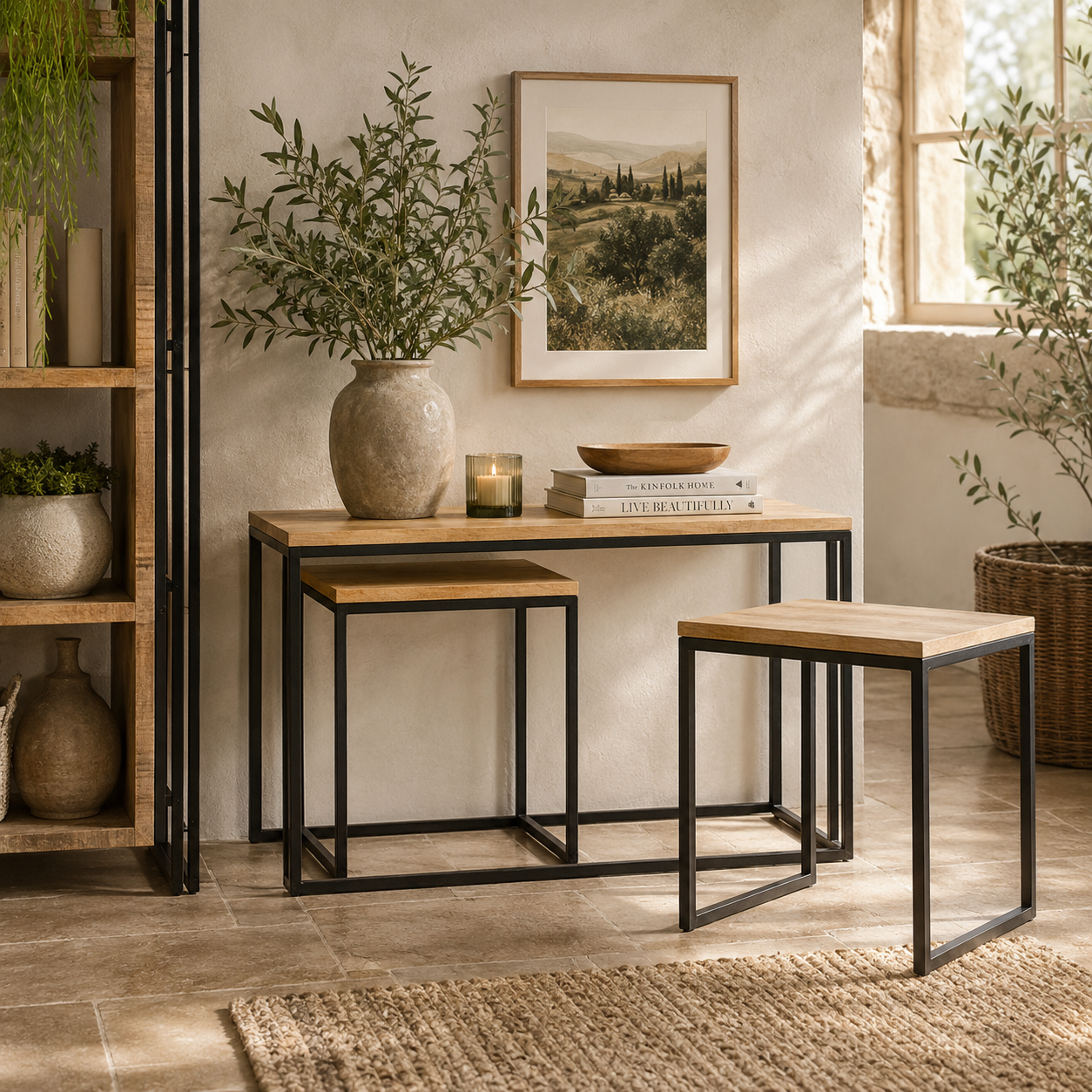 Millstone Coffee Table Set – Reclaimed Wood & Metal