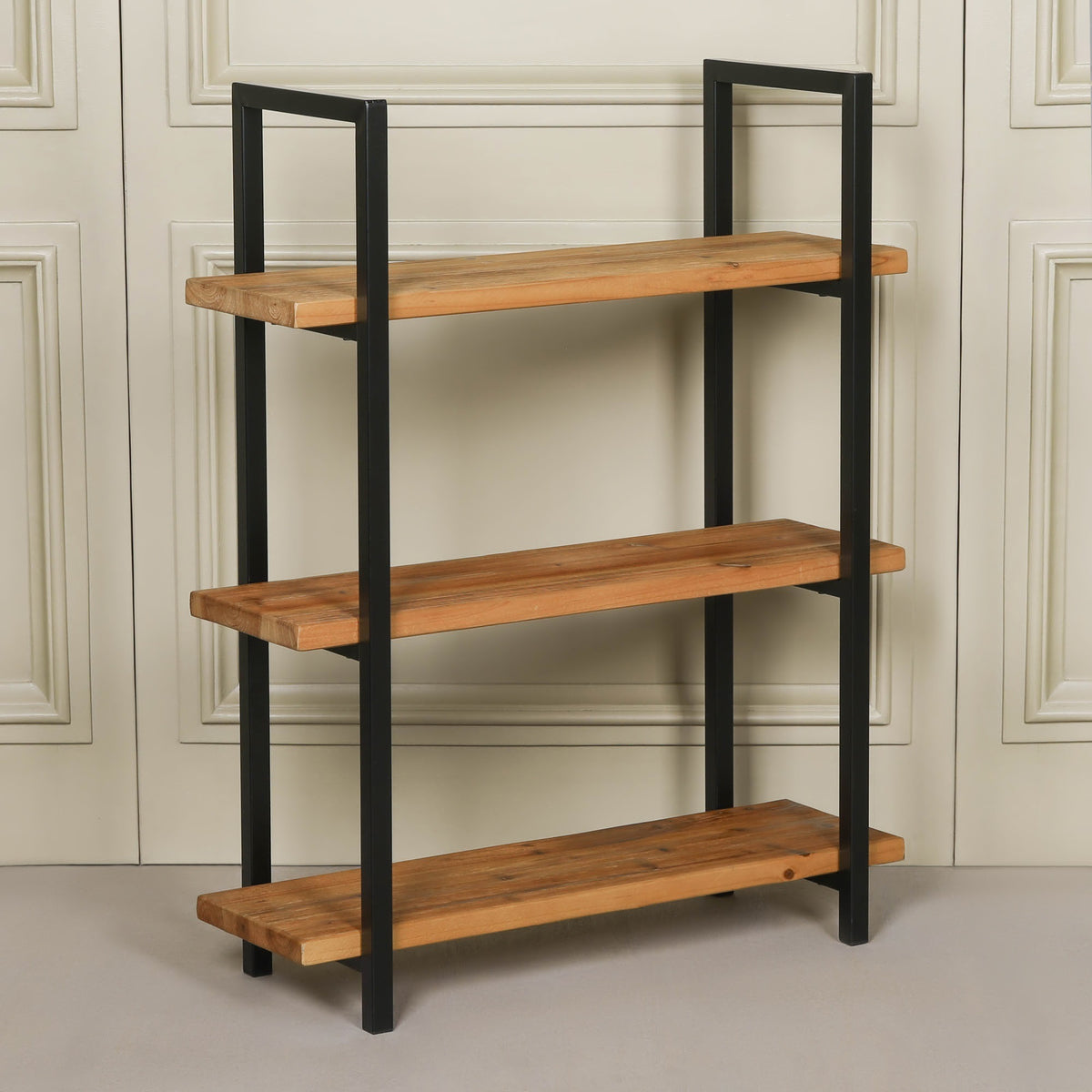 Harrow 3-Tier Open Bookcase – Rustic Pine & Metal