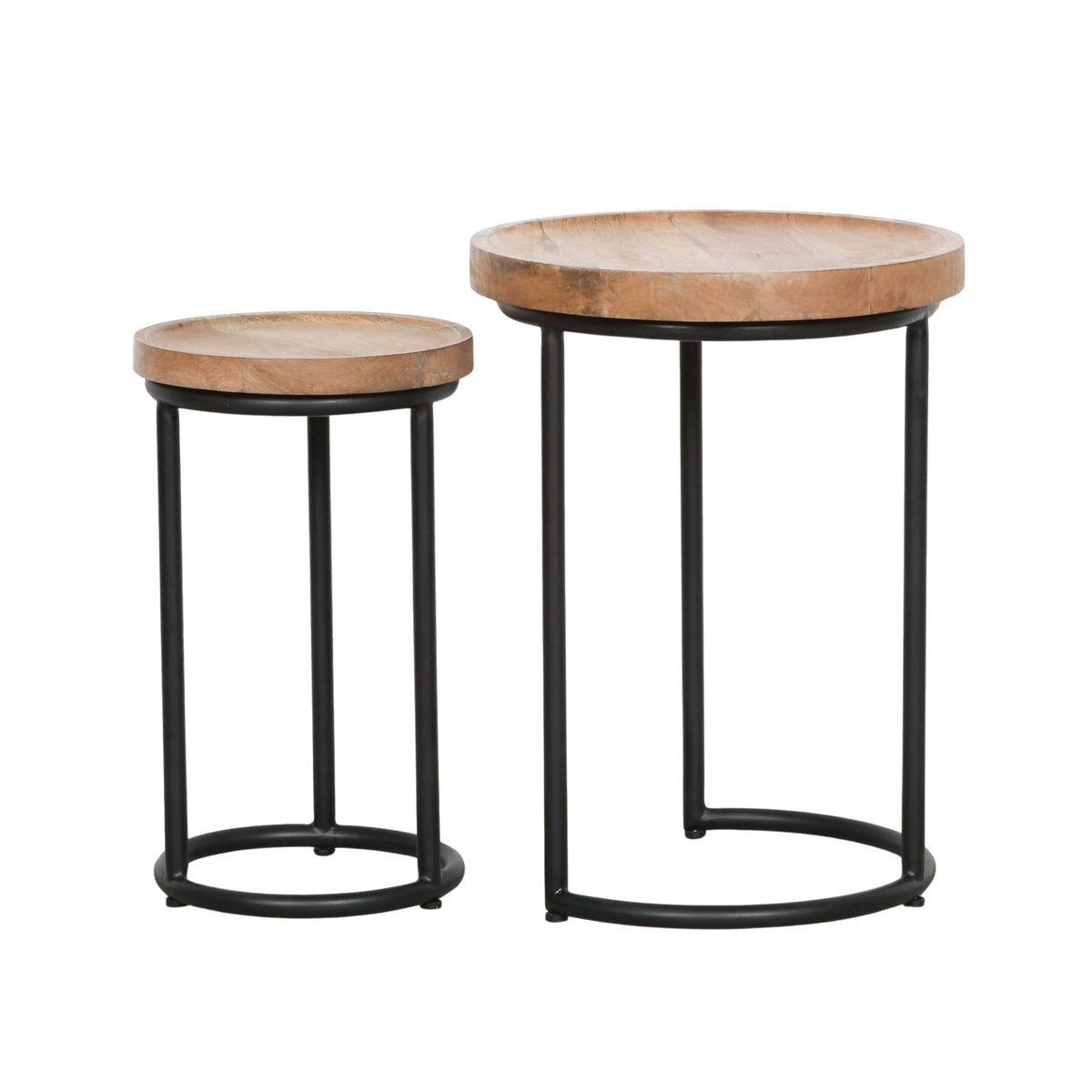 Mango Wood & Black Iron Nesting Side Tables – Set of 2
