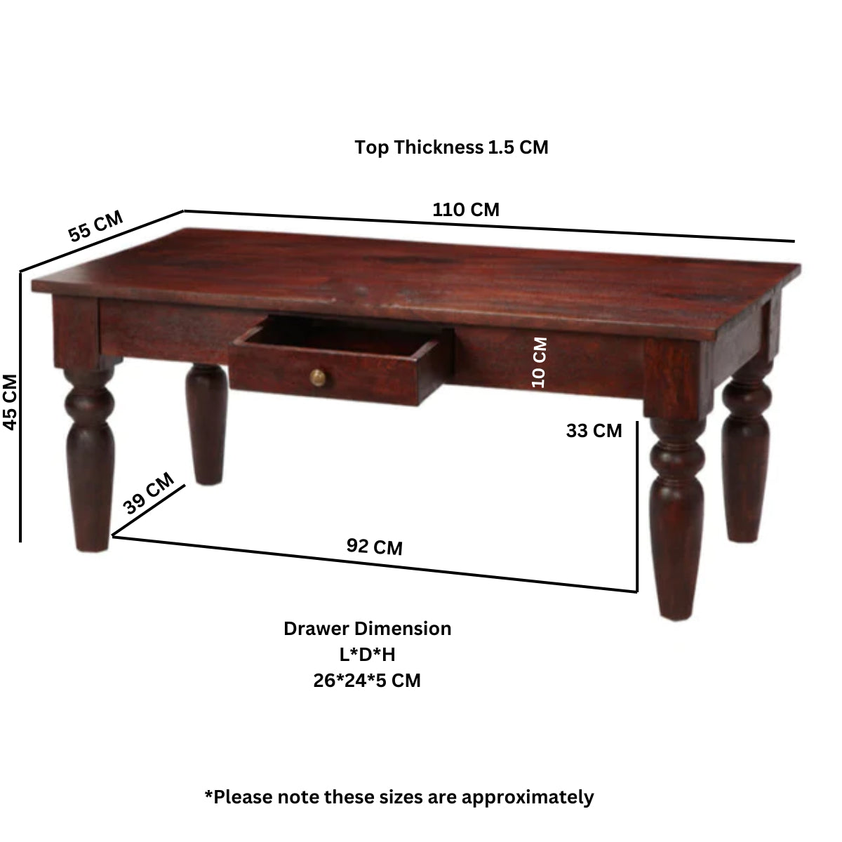 Hunar Dark Mango Coffee Table – Solid Mango Wood