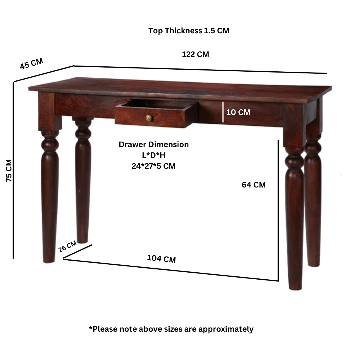Hunar Dark Mango Console Table – Solid Mango Wood