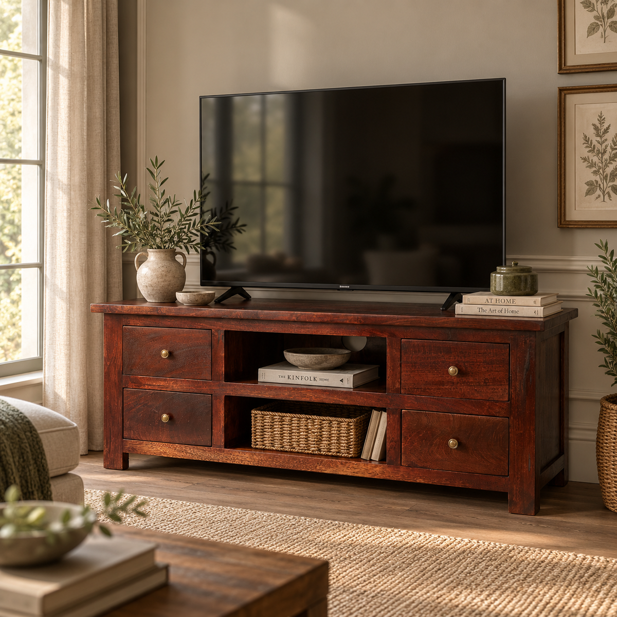 Hunar Dark Mango TV Cabinet – Solid Mango Wood