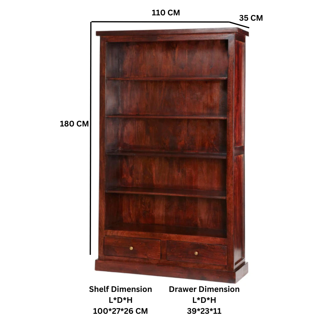 Hunar Dark Mango Large Bookcase – Solid Mango Wood